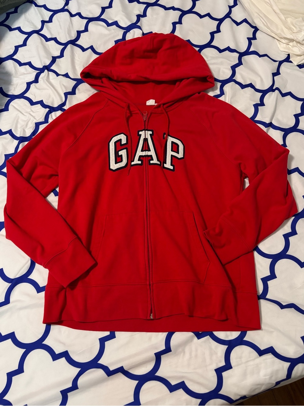 GAP Unisex Red Zip-Up Hoodie with White Lettering